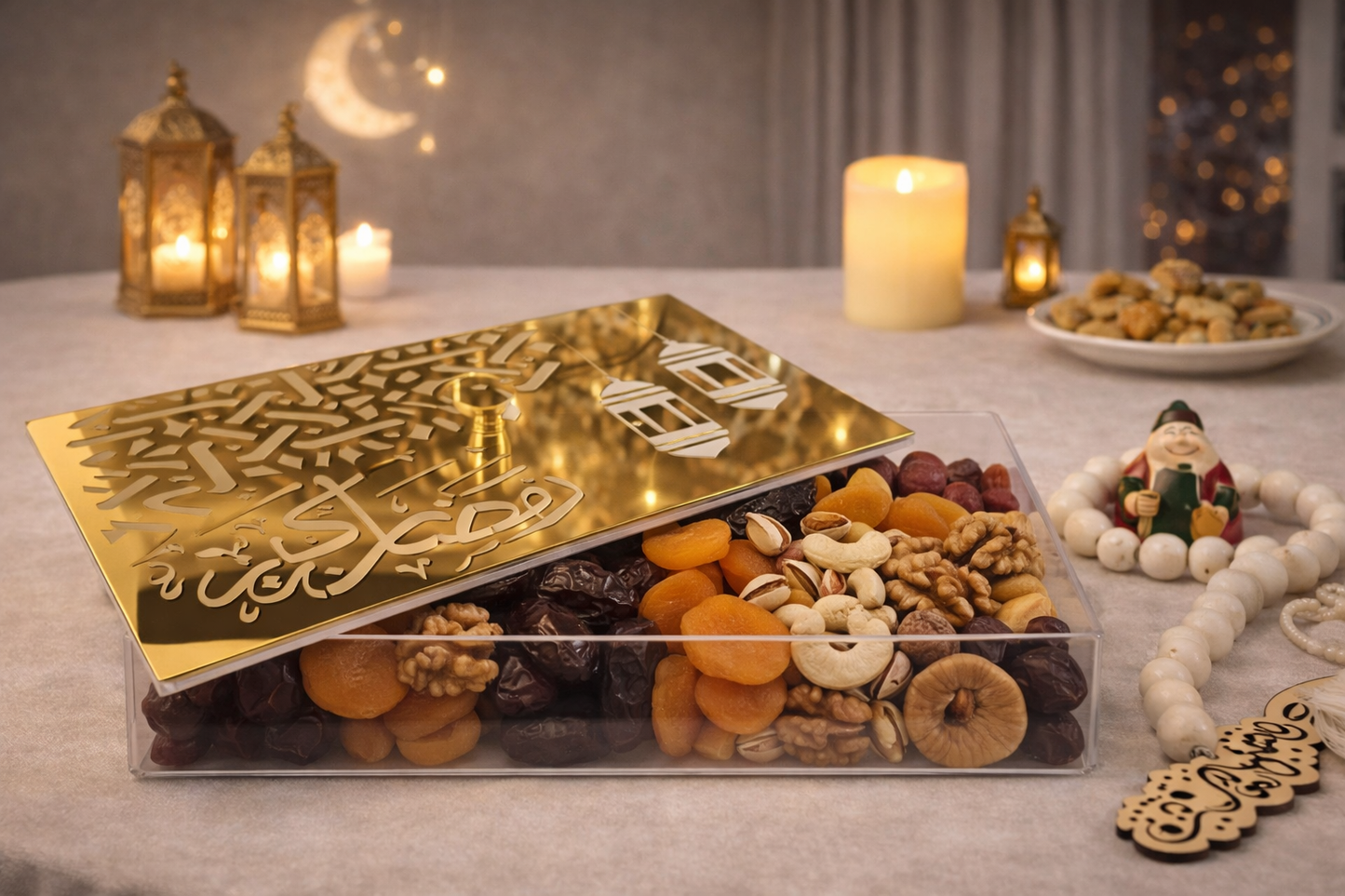 Ramadan Acrylic Serving Box with Gold Lid