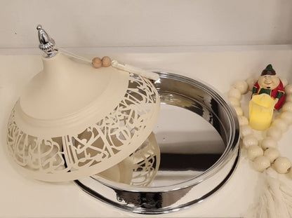 Ramadan Serving Dome with Arabic Calligraphy – Ivory & Silver